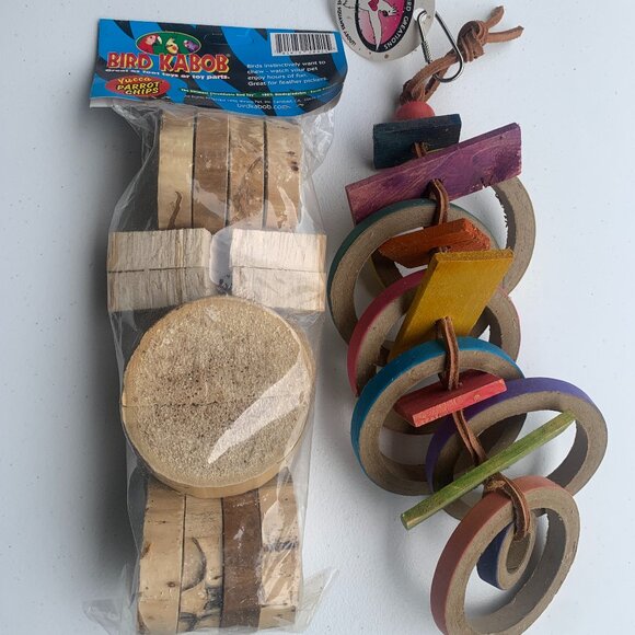 BIRD SUPPLIES - 2pc lot PARROT MACCAW, hanging cage toys, blocks, wood, shred - Picture 2 of 6